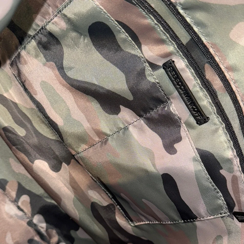 Rebecca Minkoff camouflage camo tote brown leather handles green brown pattern
